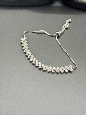 Adjustable Silver Crystal Row Bracelet - Sparkling Women's Bracelet